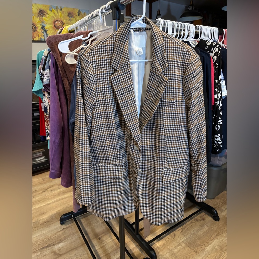 H&M oversized houndstooth neutral checkered Blazer M